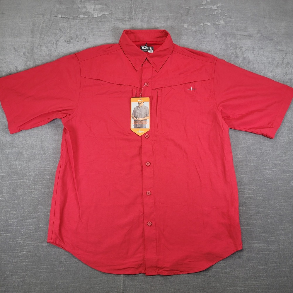 Habit Men's Kestrel Creek Short Sleeve Shirt Fishing Hiking Outdoor Red‎ Med